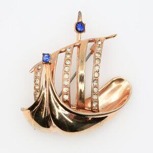 Vintage Vermeil Sterling Viking Ship Brooch John Caianiello Book Piece 1940s